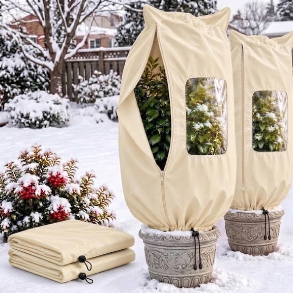 Plant Frost Protection Cover with Window Breathable Frost Jacket,2PCS Reusable Garden Freeze Protection Cover with Zipper For Winter Greenhouse Flower Wrap Small Trees