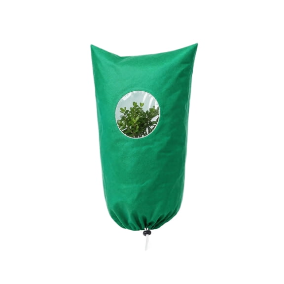 Plant Frost Protection Cover with Clear Viewing Window, Zipper, and Drawstring, 24 X 32 Inches, Green, for Small Shrubs and Potted Plants
