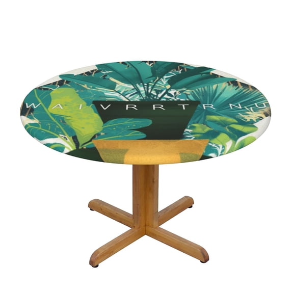 Plant Geometry Round Fitted Tablecloths Table Covers Wipeable Waterproof Elastic for Kitchen Dinning Parties Wedding Picnic Medium Fits 45-50 Inch Table Size