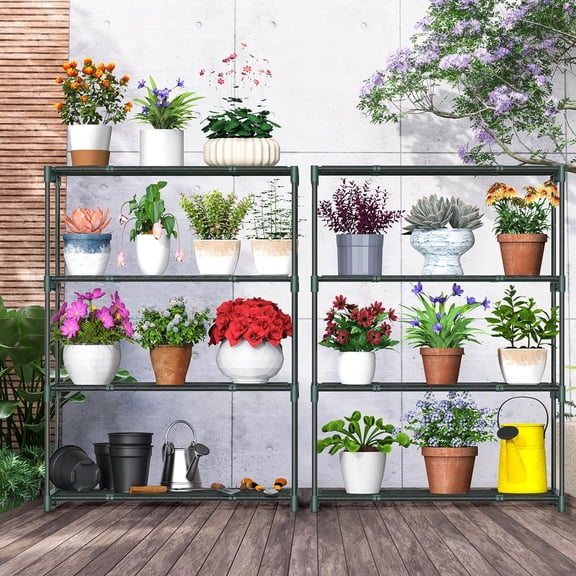 Plant Greenhouse Shelves 4 Tier 2 Pack Extra-Wide Stable Green House Shelving for Outdoor, 31x18x42 Inch Portable Rustproof Metal Shelf Plant Stand Rack Greenhouse Accessories