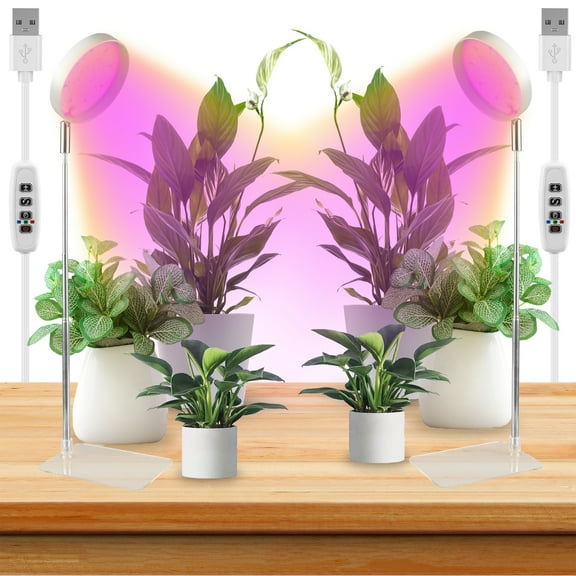 Plant Grow Light 2 Pack, 3000K Full Spectrum Grow Lamp with Base for Indoor Plants with 3/9/12H Timer & 10 Dimmable Levels, LED Grow Light Plant Light for Green House Hydroponics Succulent, White
