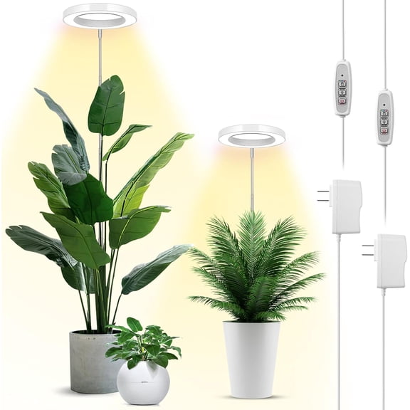 Plant Grow Light, 72 LEDs Full Spectrum Grow Lights for Indoor Plants, Large Plant Lamp with 4 Dimmable Levels, 4/8/12H Auto Timer, Height Adjustable, Halo Growing Lamp for Tall Plants, 2 Pack