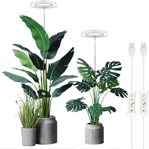 Plant Grow Light, LED Growing Light Full Spectrum for Indoor Plants,Height Adjustable, Automatic Timer, 5V Low Safe Voltage,Idea for Large Plant Light, 2 Pack