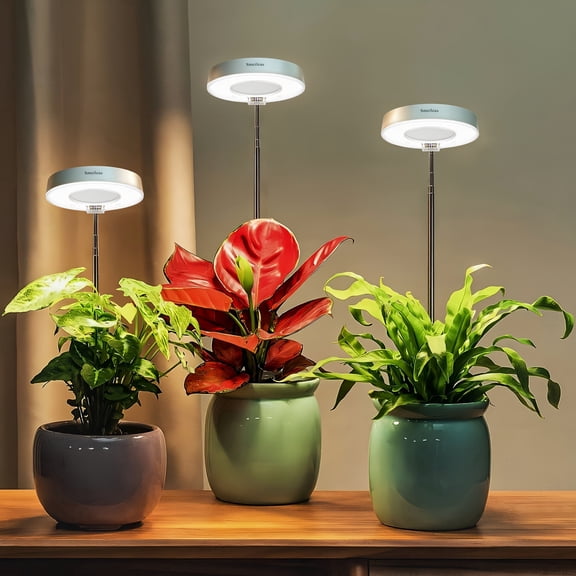 Plant Grow Light, LED Growing Light for Indoor Plants, Full Spectrum Desk Growth Lamp Automatic Timer(3/9/12Hrs) & Height Adjustable, 10 Dimmable Brightness for Small Plants, 3 Packs, White