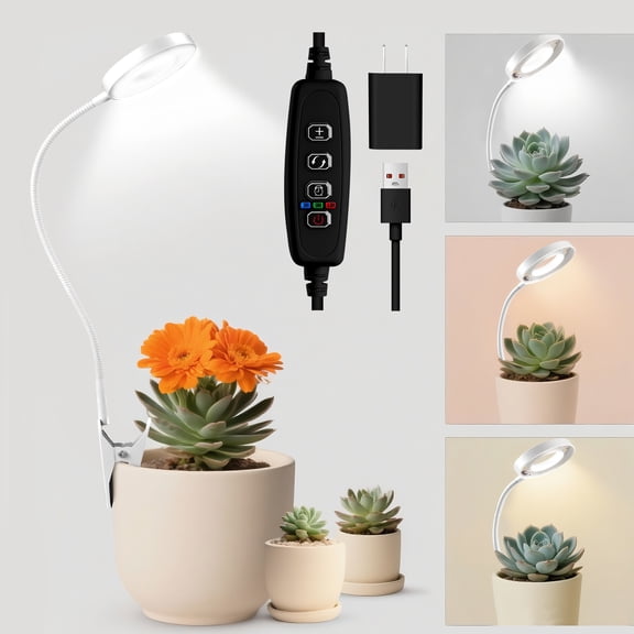 Plant Grow Light, White LED Full Spectrum Growing Lamp for Indoor Plants, Clip On LED Plant Light with Timer, 3 Dimmable Brightness,Energy Efficient Hydroponic Light for Seedling,Veg & Flower