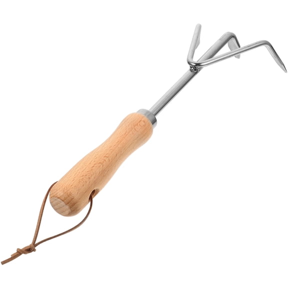 Masteelf 1Pcs Garden Rake for Soil Loosening with Wood Handle and Triangular Teeth Silver 28x4.3in