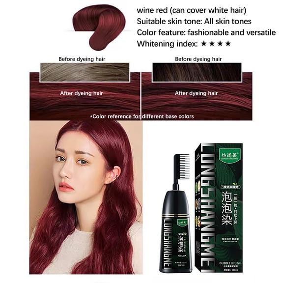 Plant Hair Tint,Plant Bubble Hair Tint , Hair Color For Gray Hair Coverage , Instant Natural Hair Tint For Women And Man,Suitable for All Hair Types(Wine)