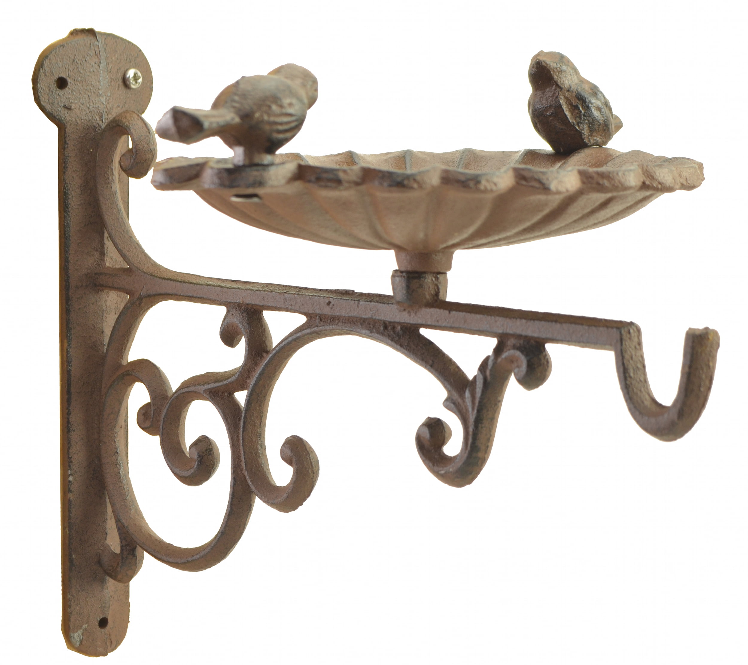 Rust Brown Cast Iron Ornate Plant Hanger and Bird Bath