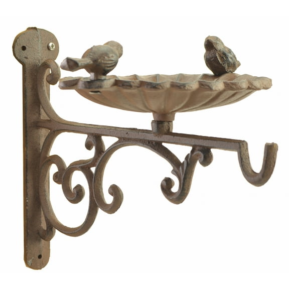 Plant Hanger Bird Bath Bracket Distressed Brown Cast Iron 10.25" Deep by Flag Emotes