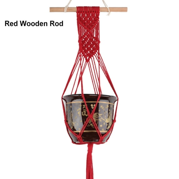 Plant Hanger Indoor Hanging Planter Basket with Wood Beads Decorative Flower Pot Holder for Indoor OutdoorHand Woven Hemp Rope Plants Flowers Pot Hanging Basket Holder Net Garden Decor