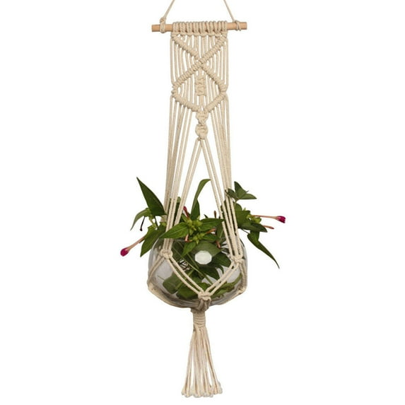 Plant Hangers Indoor Hanging Planter Basket Decorative Flower Pot Holder Cotton Rope with Beads No Tassels Hanging Pot Holder Plant Planter Basket for Indoor Outdoor Home Decor