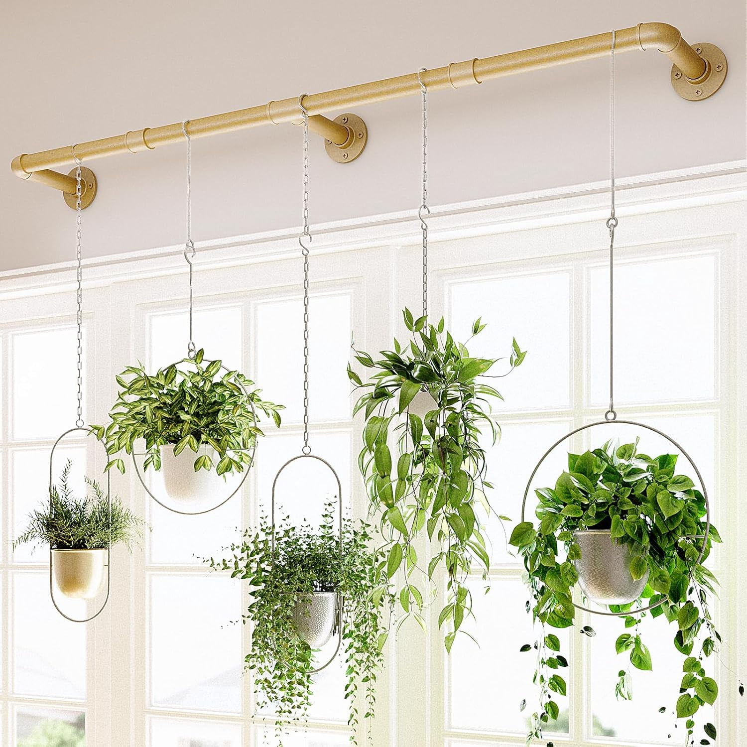 Plant Hanger Indoor Hanging Planters for Indoor Plants Hanging Plant Holder Window Plant Rod Gold Metal Shelves 63 Inch