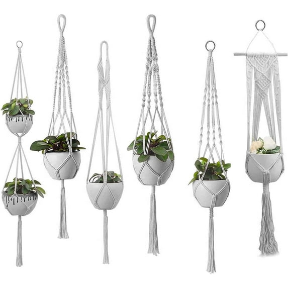 Plant Hanger Indoor, Macrame Plant Hangers Indoor Macrame Hanging Planters for Indoor Plants - 6 Pack Hanging Plant Holders Indoor Hanging, Macromay Plant Hangers for Indoor Plant Hanger,Gray
