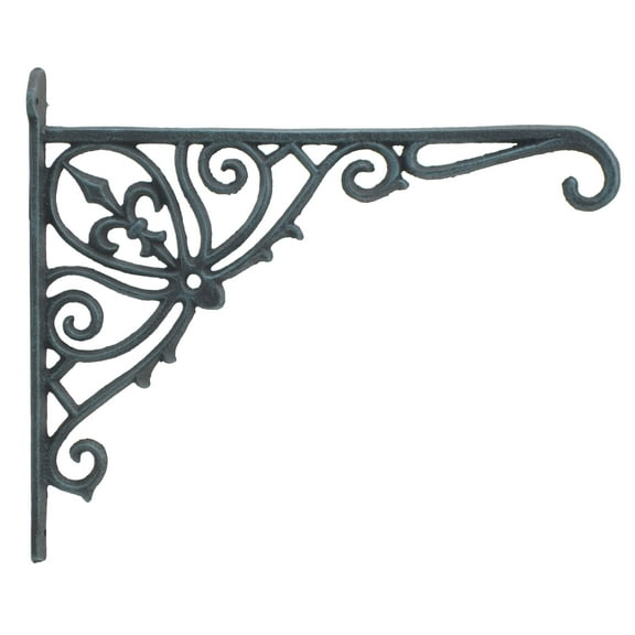 Plant Hanger Ornate Fleur De Lis Verdigris Color Cast Iron 12" Deep by Flag Emotes