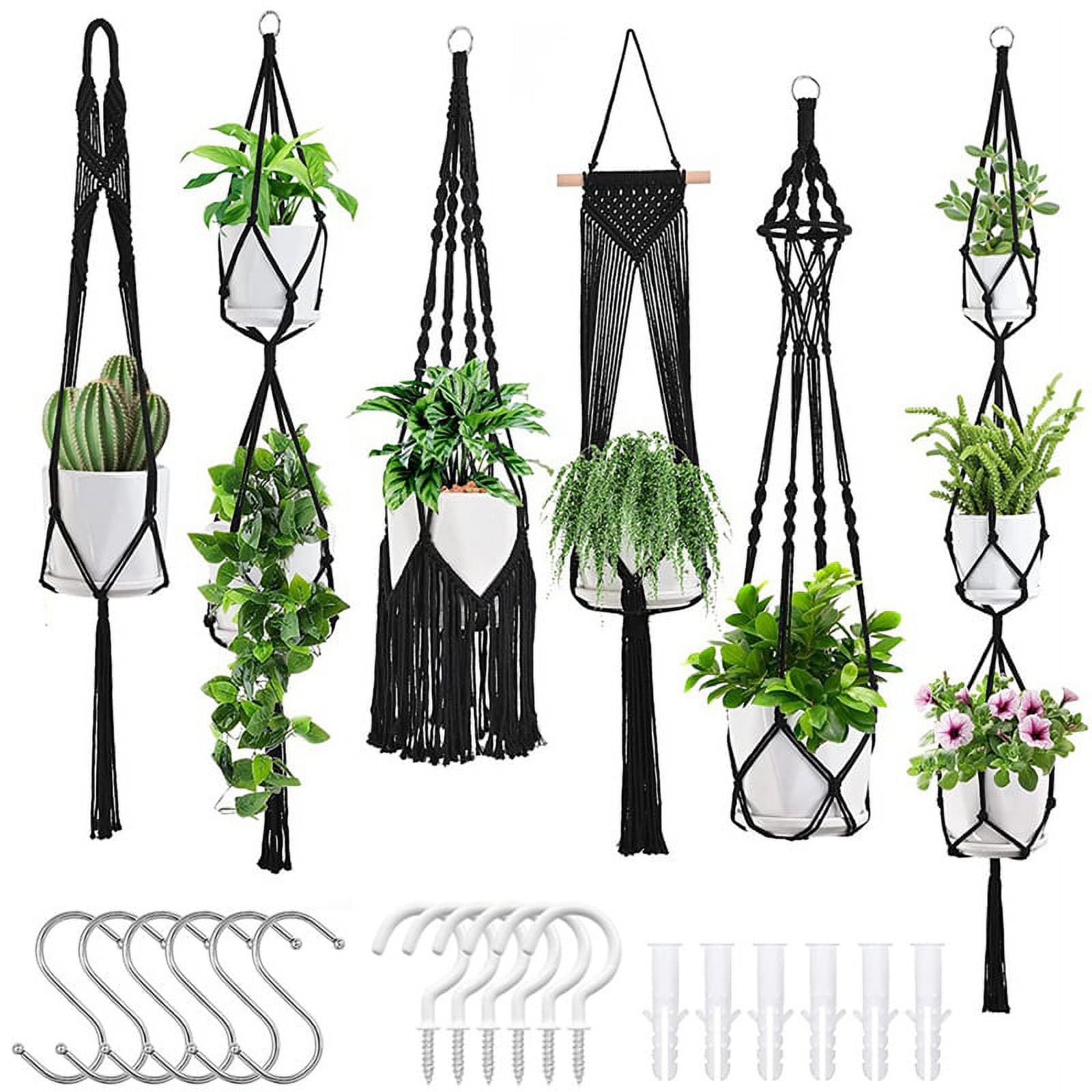 Black Cotton Rope Macrame Plant Hangers with Hooks Kit, 6-Pack