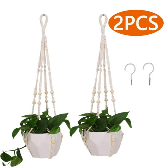 Plant Hangers Hanging Planter Basket with Wood Beads No Tassels for Indoor Outdoor Home Decor 2Pack