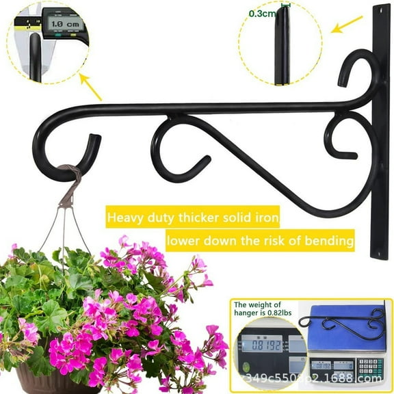 Plant Hangers Outdoor, Metal Iron Plant Hanger Hook, Heavy Duty Wall Hook for Bird Feeder, Wind Chime, Hanging Plant Bracket for House Decor, Black, 2Packs