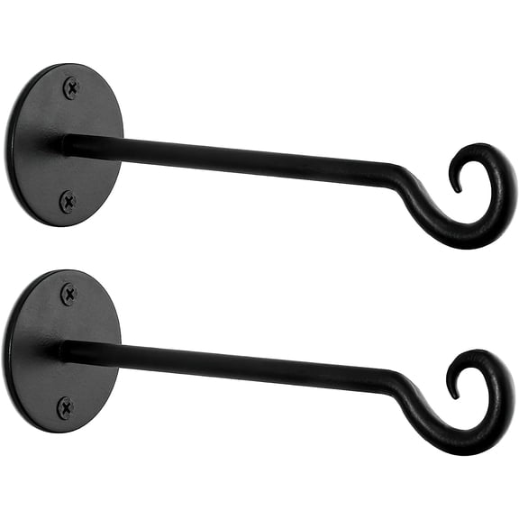 Plant Hangers Wall Mount Plant Hooks for Hanging Baskets, 7.5 Inch Metal Black Fence Wall Plants Hanger for Outdoor Indoor, Flower Pot, Bird Feeder, Wind Chime Bracket, 2 Pack