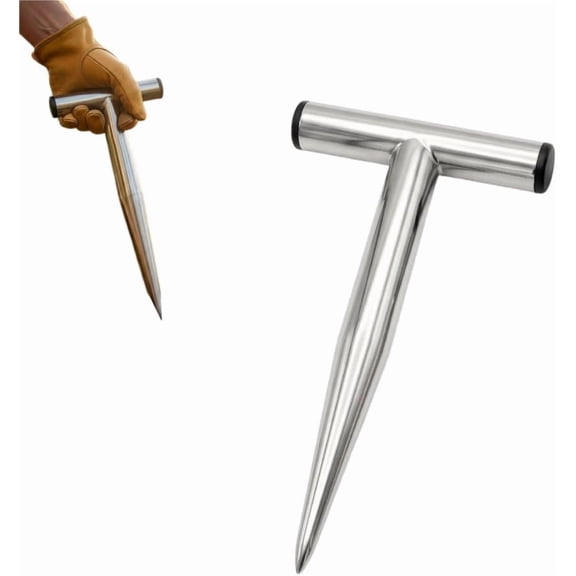 Plant Hole Digger for Planting, 2026 New T-Wooden Handle Stainless Steel Bulb Planter Tool, Handheld Seedling Planter for Tulip & Veggie (L) (k)
