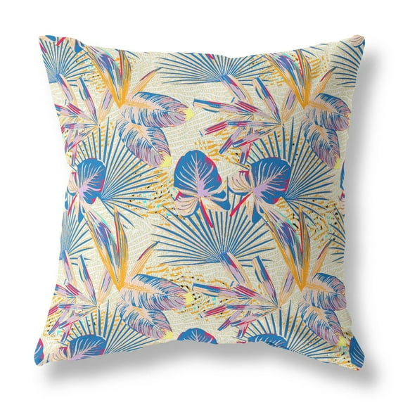 Plant Illusion Indoor/Outdoor Fabric Pillow in Blue Cream 28x28