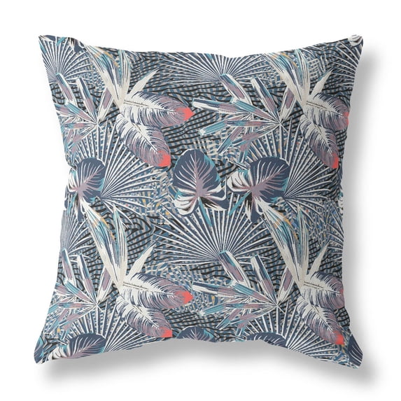 Plant Illusion Indoor/Outdoor Fabric Pillow in Gray Purple Indigo 26x26