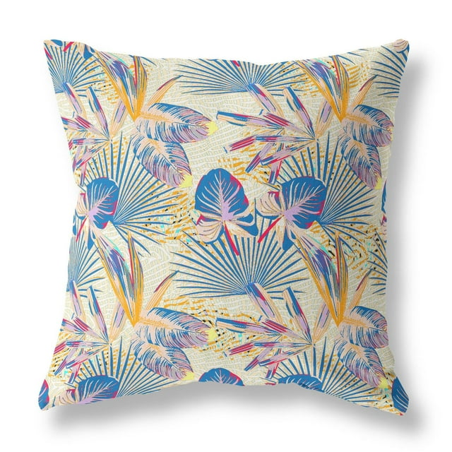 Plant Illusion Indoor/Outdoor Pillow in Blue Cream 16x16
