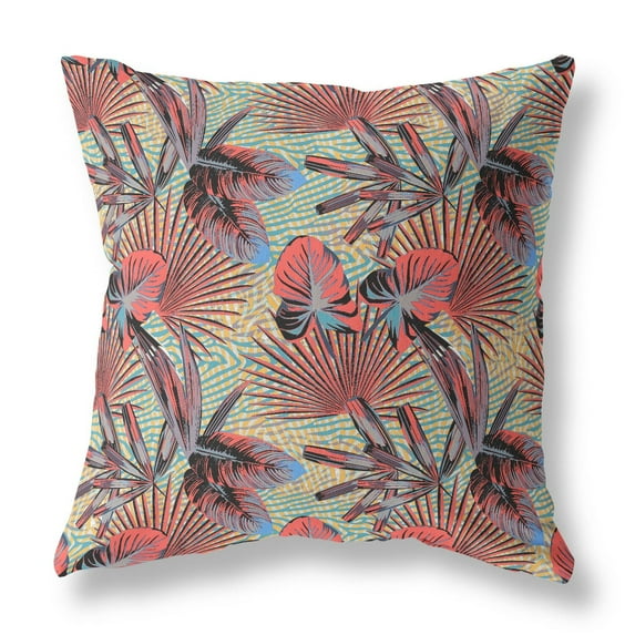 Plant Illusion Indoor/Outdoor Pillow in Red Yellow Aqua 20x20