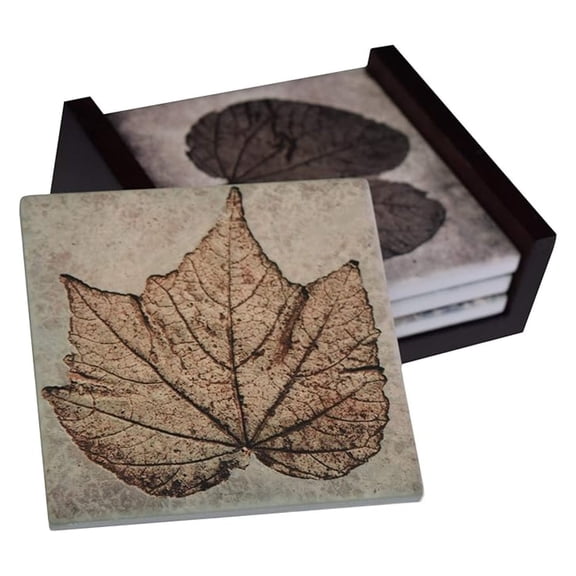 Plant Images - 4-Piece Ceramic Tile Coaster Set - Caddy Included