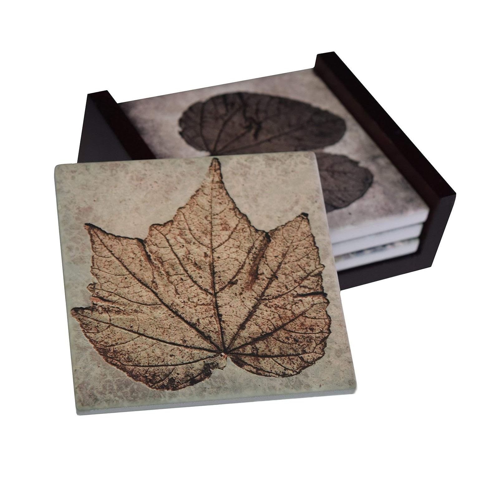 Plant Images - 4-Piece Ceramic Tile Coaster Set - Caddy Included ...