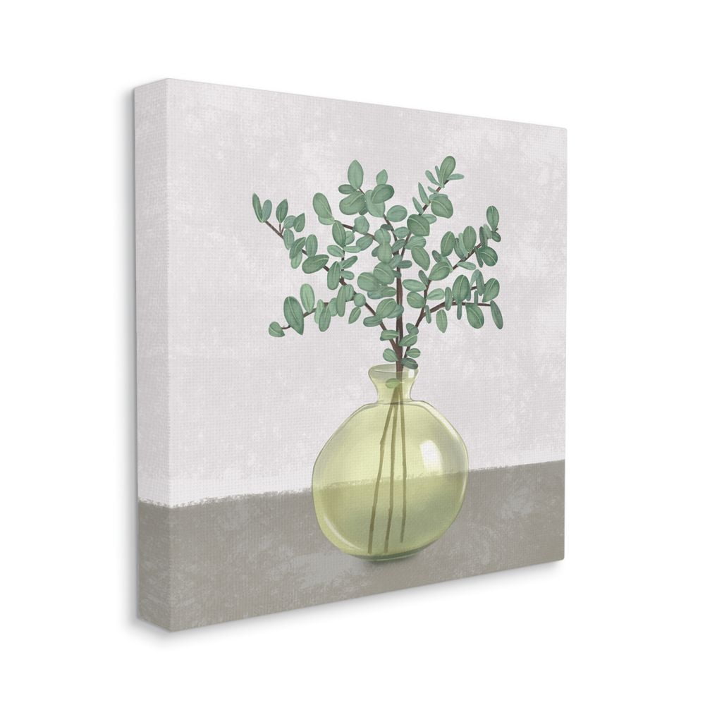 Plant In Vase Grey Neutral Design Botanical & Floral Gallery-Wrapped Canvas Print Wall Art, 17x17