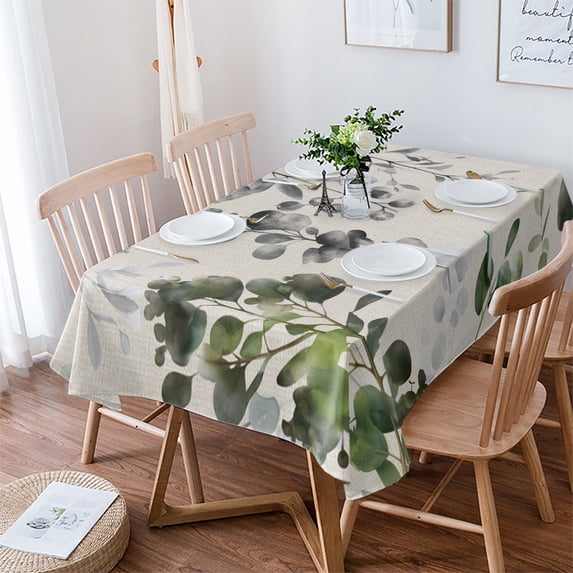 Plant Leaf Illustration Dark Green Table Cloth Waterproof Dining Tablecloth Kitchen Decorative Party Table Cover