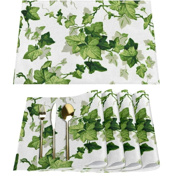 Plant Leaves Placemats Set of 6 Fabric Placemats Square Placemat for Kitchen Table Heat Resistant, Easy to Clean Table Placemats 12x18 Inch