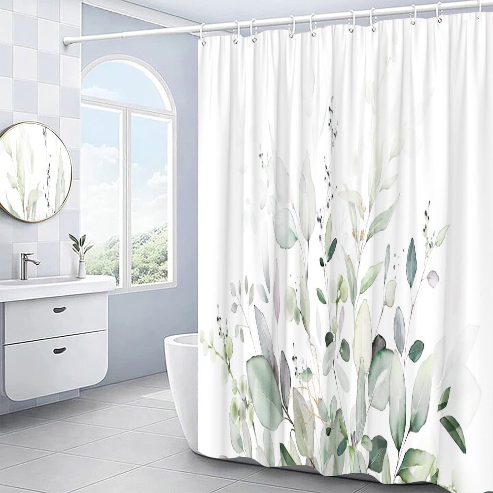 Plant Leaves Shower Curtain Set Fresh Nature Garden Green Eucalyptus