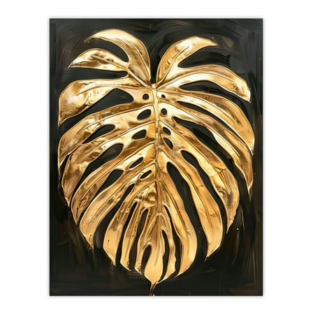 Plant Lover Golden Monstera Leaf Dark Painting Living Room Large Wall Art Poster Print Thick Paper 18X24 Inch