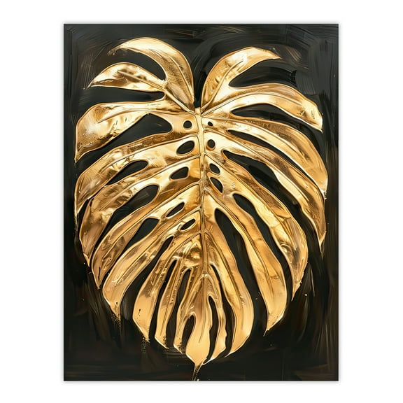 Plant Lover Golden Monstera Leaf Dark Painting Living Room Large Wall Art Poster Print Thick Paper 18X24 Inch