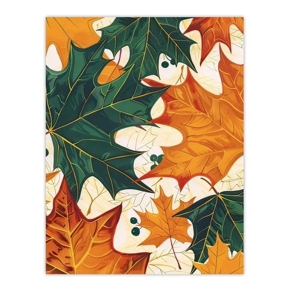 Plant Lover Green Amber Maple Leaf Pattern Living Room Large Wall Art Poster Print Thick Paper 18X24 Inch