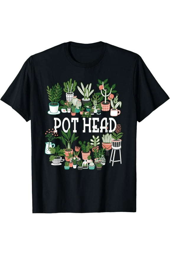 Plant Lover and Gardener: Pot Head Succulent Short Sleeve T-Shirt men and women can wear, black, white, gifts