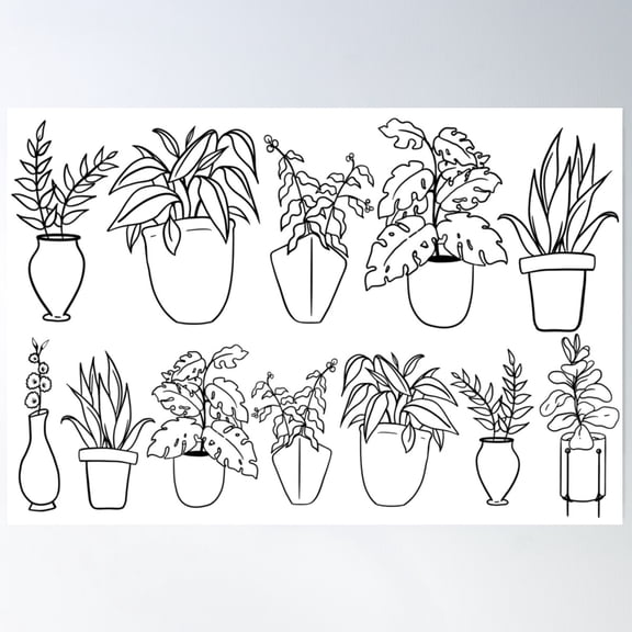 Plant Lovers Collection Pattern (Greyscale) Poster Wall Art, Modern Wall Decor For Living Room Bedroom, 8x12 UNFRAMED
