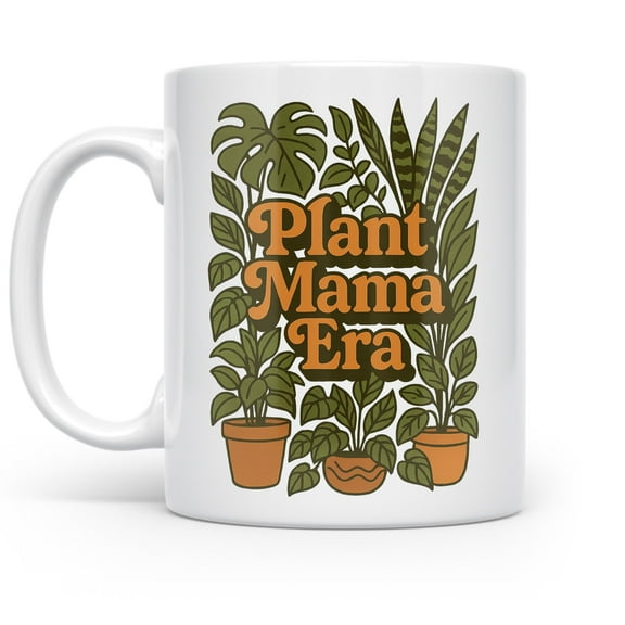 Plant Mama 11 oz Coffee Mug - Botanical Script Design White Ceramic Gift