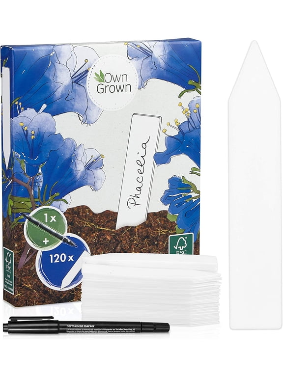 Plant Markers: 120 Plastic Plant Name Tags and Weatherproof Marker Pen Plant Labels Wooden Seedling Labels Gardening Name Tags by OwnGrown