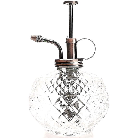 Plant Mister- Clear Color Glass Bottle & Brass Sprayer (Antique Copper)
