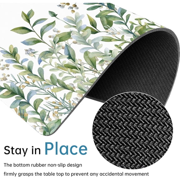Plant Mouse Pad Green White Mousepad Square Cute Watercolor Botanical Leaf Floral Desk Accessories Mat Aesthetic Washable Personalized Custom Computer Wireless Office Home Laptop Travel Gaming Rubber