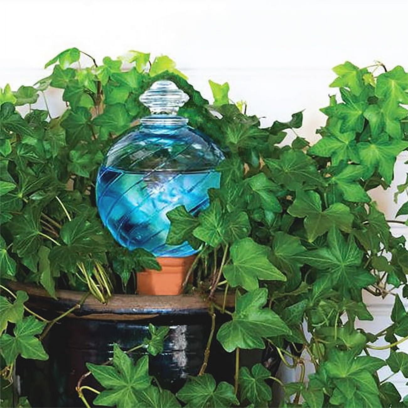 Aqua Spiral Glass Watering Globe with Terracotta Stake