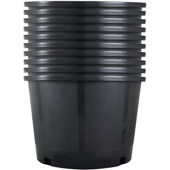 Plant Nursery Pot 10-Pack 5 Gallon Short Plastic Garden Planter Pots Flower Seedling Injection Molded Container Seed Starting Pot Set for Indoor Outdoor Plants Seedlings Vegetables Black