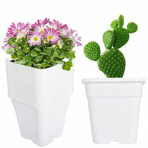 Plant Nursery Pots, 10 Pack Square Thickened Soft Plastic Seedling Pots Seed Starting Pot Flower Plant Container for Succulents, Seedlings, Cuttings, Transplanting, White