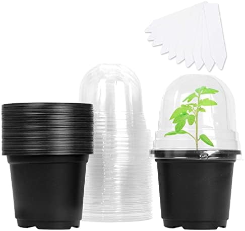 Plant Nursery Pots with Humidity Dome 4" Soft Transparent Plastic Gardening Pot Planting Containers Cups Planter Small Starter Seed Starting Trays for Seedling with 10pcs Plant Labels，30 Sets…