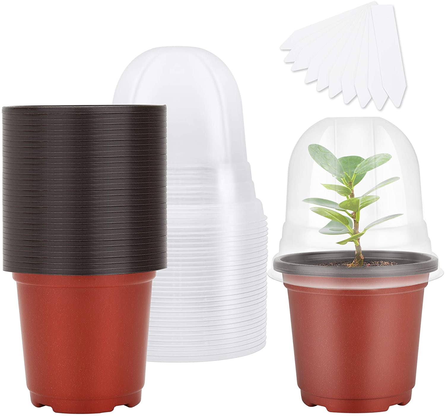 Plant Nursery Pots with Humidity Dome 4" Soft Transparent Plastic Gardening Pot Planting Containers Cups Planter Small Starter Seed Starting Trays for Seedling with 10pcs Plant Labels，30 Sets…