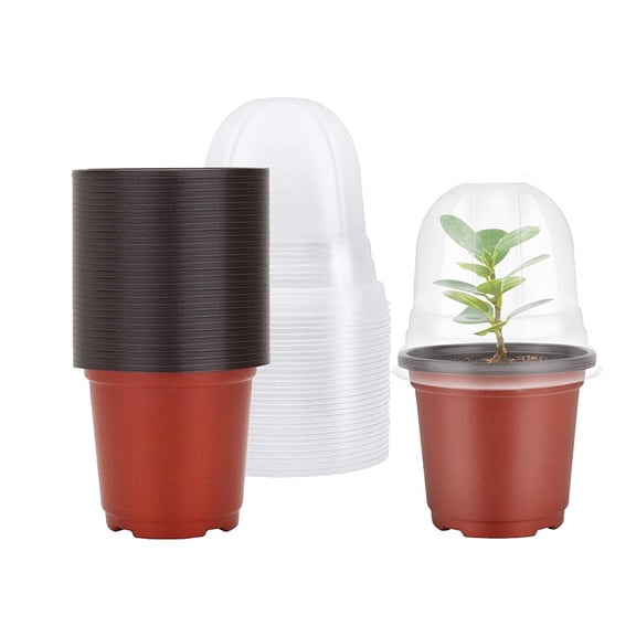 Plant Nursery Pots with Humidity Dome 4" Soft Transparent Plastic Gardening Pot Planting Containers Cups Planter，30 Sets