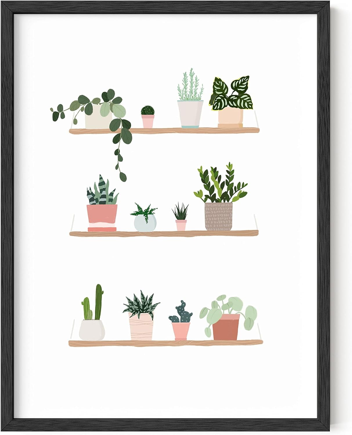 Botanical Plant Prints on Canvas in Black Frame