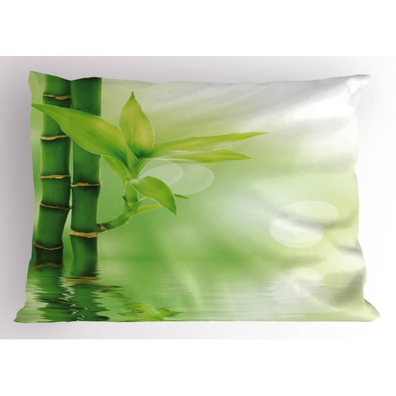 Plant Pillow Sham Chinese Ecology Picture of Bamboo Sticking out of the Water Serene Atmosphere, Decorative Standard King Size Printed Pillowcase, 36 X 20 Inches, Emerald Green, by Ambesonne
